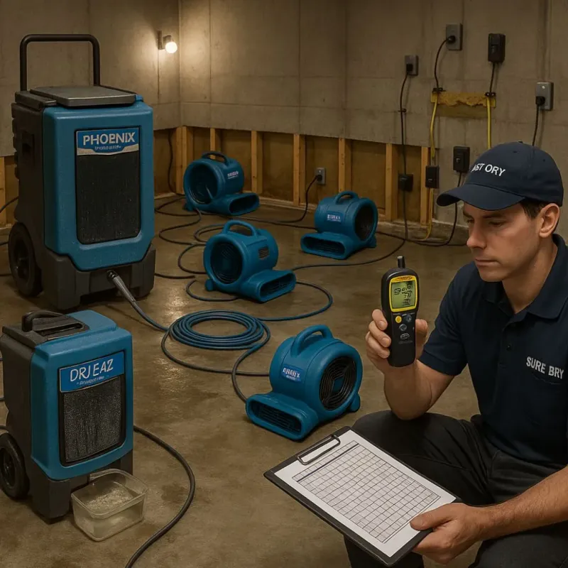 Structural Drying and Dehumidification process in Conway Springs, KS